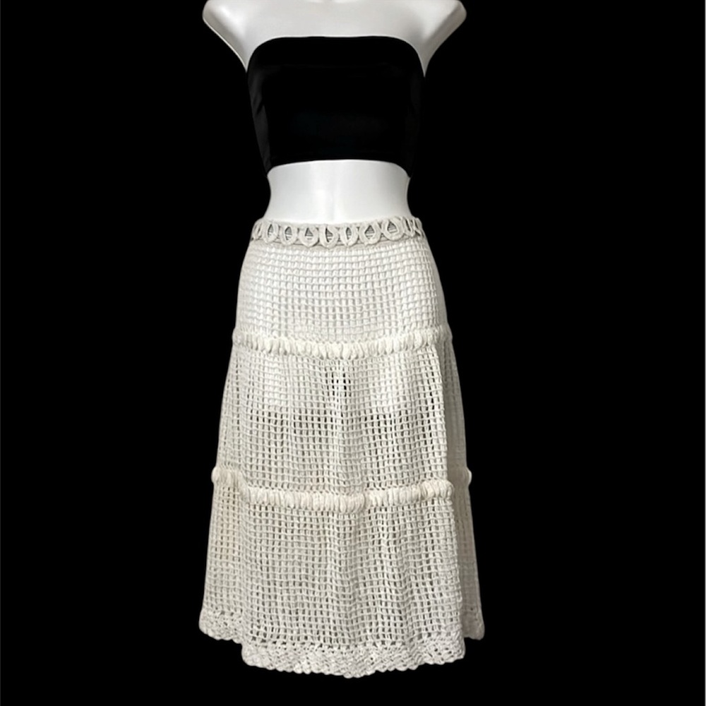 Crochet Skirt Beach Swimsuit Pool Cream White Coverup Sz M
